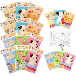 TINYMILLS Cats and Kittens Coloring Books for Kids with 12 Coloring Books and 48 Crayons, Cat Birthday Party Favors, Favor Bag Fillers, Classroom Rewards, Carnival Prizes