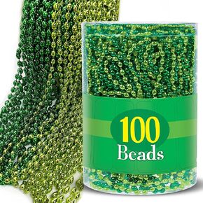 Green Bead Assorted Sizes Plastic Party Necklaces Pack - (Pack Of 100) - Fun & Vibrant Accessory For Celebrations & Events
