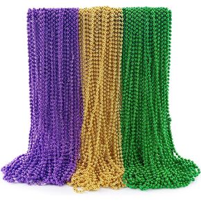 JOYIN 72 PCS Mardi Gras Beads Necklace, Gold, Green, Purple Metallic Colors Necklaces Set for Mardi Gras Party Favors Supplies, Costume Accessories, Masquerade, Accessories