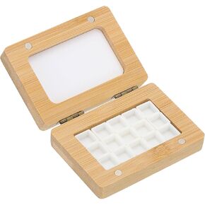 PATIKIL 15 Grids Mini Portable Palette, Small Wooden Sketchbook Watercolor Palette, Mixing Tray Pocket Magnetic Travel Paint Palette for Painters Artists Acrylic Painting, Brown