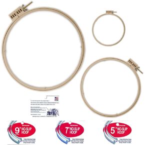 Morgan Quality Products No-Slip Embroidery Hoops Bundle, Interlocking Tongue and Groove Design (9", 7", and 5")