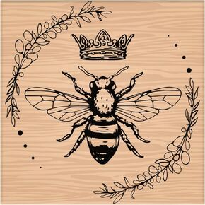 CRASPIRE Wooden Rubber Stamp Bee Wreath Crown Decorative Wood Stamps Vintage Wood Mounted Rubber Stamps for Card Making DIY Art Crafts Scrapbooking Journal Diary Letter Planner