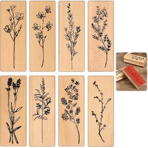 Molain Flower and Plant Shape Wooden Rubber Stamps, 8Pcs Vintage Mounted Stamps 2.6x1x0.8 Inch Decorative Rubber Stamps for DIY Crafting, Scrapbook, Painting, Letters Diary, Teaching and Card Making