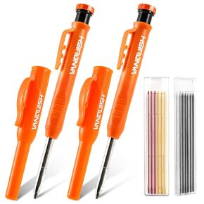 Vanquish 2 Pack Carpenter Pencil with Sharpener Mechanical Pencils Set with 14 Refills Deep Hole Marker Construction Heavy Duty Woodworking Pencils Black 4051