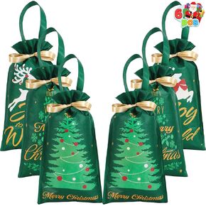 JOYIN 6 PCS Christmas Drawstring Gift Bags Present Wrap Reusable Non-woven fabrics Bags with Handle for Xmas Party Decoration Jewelry Pouch Festivals Supplies (17" x 8.5")