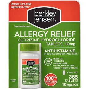 Berkley & Jense 10mg Cetirizine Hydrochloride Antihistamine Tablets, 365 Count