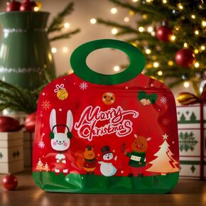 Christmas Ziplock Bag,Party Favor Bags,Goodie Bag Gift Bags,Resealable with Seal Ziplock Bag,Bulk For Christmas party with Handle for Candy, Food, Snacks for Birthdays,Weddings,Xmas Festival 10 PCS