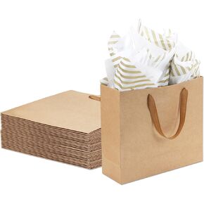 Moretoes 15pcs Brown Paper Bags Gift Bags with Handles & Tissue Paper - 12.5"x4.5"x11" Large for Valentine's Day, Weddings, Holidays, Shopping, Birthday