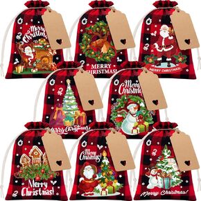 24Pcs Christmas Burlap Gift Bags with Drawstring, 5x7in Christmas Linen Treat Bags with Tag Goody Gift Bags Small Jute Xmas Candy Bags Reusable Gift Wrapping Bags Xmas Holiday Party Favors Linen Sacks