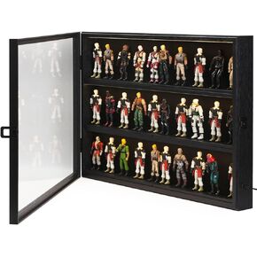 3.75 Inch Figure Collectors Showcase with LED, Compatible with Vintage (1977-1985) Star was/GI Jeo Figures Wooden Display Case Lockable Collector Storage Box Wall Mount
