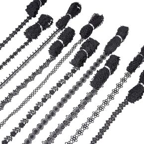 PH Pandahall 28 Yards 10 Rolls Black Lace Trim, 3/8~3/4 Inch Floral Lace Ribbon Crochet Floral Lace Fabric Vintage Lace Trim for DIY Crafts Dreamcatchers Sewing Gift Wrap Wedding Decoration