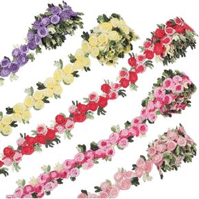 GORGECRAFT 5 Colors Flower Trim Ribbon 5 Yards Floral DIY Lace Applique Sewing Craft 7/8 Inch Rose Lace Edge Trim Decorating Embroidered Polyester for Wedding Dresses Embellishment DIY Party Decor