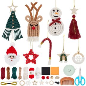 INFUNLY 10 Set DIY Macrame Christmas Tree Ornaments DIY Snowman Kit with Video Tutorial and Instruction Handmade Woven Gnomes Santa Elf Christmas Craft Gifts Wall Hanging for Home Holiday Decoration