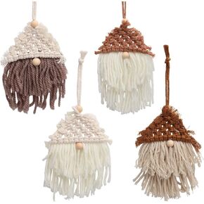4pcs Hand Knitted Christmas Gnome Macrame Ornaments, Boho Christmas Decorations Knitting Gnome Christmas Tree Hanging Ornaments Farmhouse Xmas Decor Crafts for Indoor Outdoor Adults Xmas Tree