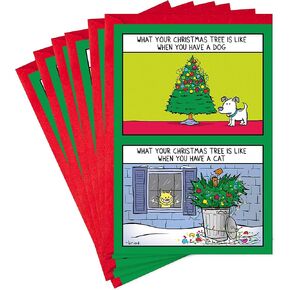 Hallmark Shoebox Funny Christmas Cards Pack, Dogs and Cats (6 Holiday Cards with Envelopes)