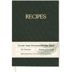 Recipe Book to Write in Your Own Recipes, Blank Recipe Book with Premium Water-Resistant Fabric Hard-Cover, 8.5 x 6 Inches Recipe Journal Notebook – Gift for Chef - Blank Cookbook for Personal or Family Recipes or Keepsake Gift.