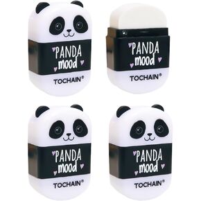 4 Pcs Cute Pencil Sharpener & Eraser 2-in-1 Cartoon Panda Pencil Sharpener Small Manual Pencil Sharpener Kawaii Plastic Sharpener School Office Supplies Pencil Sharpener for Girls Women (Panda)