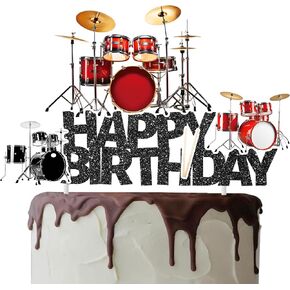 Drum Happy Birthday Cake Topper for Drum Themed Birthday Party Decoration Drum Music Party Cake Topper For Drummer Birthday Party Baby Shower Supplies