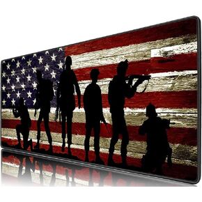 Extended Gaming Mouse Pad and Coaster, Large Non-Slip Rubber Base Mousepad with Stitched Edges, Waterproof Mouse Mat Desk Pad for Work, Game, Office, Home -American Flag American Soldier Military