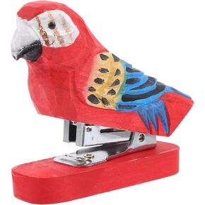 Wooden Animal Stapler, Parrot Desktop Stitcher Handmade Wood Carving Statue Sculpture Portable Hand Held Stapler for School Office Stationery