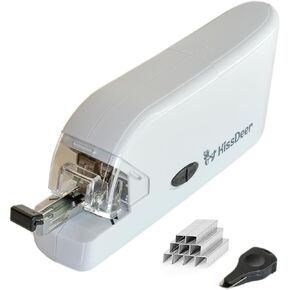 Electric Stapler with 1000 Staples & Staple Remover, Compact Palm-Sized Design, 20-Sheet Capacity, AC Adapter/Battery Powered, Ideal for School or Office Use, Fits No.10 Staples, White