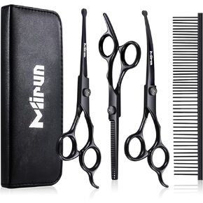 Dog Grooming Kit, 5-in-1 Titanium-plated Stainless Steel Dog Grooming Scissors, Dog Scissors for Grooming with Safety Round Tip, Grooming Scissors for Dogs & Cats, Sharp & Durable Cat Grooming Kit