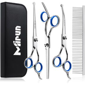Dog Grooming Kit, 5-in-1 Titanium-plated Stainless Steel Dog Grooming Scissors, Dog Scissors for Grooming with Safety Round Tip, Grooming Scissors for Dogs & Cats, Sharp & Durable Cat Grooming Kit