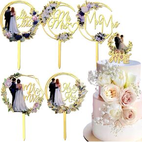 6Pcs Mr and Mrs Cake Topper Wedding Cake Toppers Bride and Groom Mr & Mrs Cake Topper You Me Mr Mrs Gold Cake Decorations Cake Decor for Engagement Engaged Bridal Shower Anniversary Cake Decoration