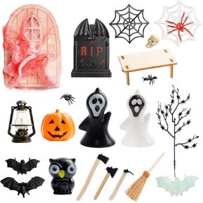 Bbiamsleep 29 PCS Mini House Halloween Decoration Accessories, 1:12 Halloween Miniatures Mini Halloween Horror Decoration Set for Miniature Halloween Miniature Scene Fairy Garden Accessories