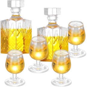 6 Pcs 1:12 Scale Dollhouse Miniature Accessories, A Set of Exquisite Mini Whiskey Wine Bottle Bar Model, Verisimilitude Mini Whiskey Wine Decoration for Décor Dollhouse Accessories (Yellow)