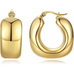 YeGieonr Chunky Gold Hoop Earrings for Women Trendy Twisted Lines Stainless Steel Hoops with 18K Real Gold Plated, Hypoallergenic Earrings Fashion Jewelry for Women Girls