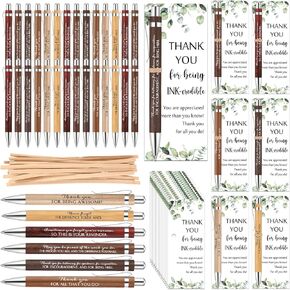 Yeaqee 36 Sets Employee Appreciation Gifts Bulk Retractable Bamboo Ballpoint Pens with Thank You Bookmark Card Office Gift for Coworker Assistant Teacher Nurse Team Graduation Staff