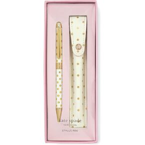 kate spade new york Black Ink Ballpoint Pen with Stylus Tip and Storage Pouch, Gold Dots