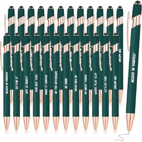 Yeaqee 24 Pcs Inspirational Ballpoint Pens Motivational Black Ink Retractable Quotes Pen with Stylus Tip Encouraging Message for Women Men Writing Office School Christmas Gift(Black)