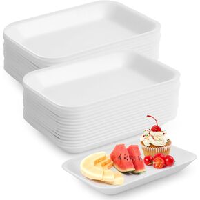 100 Pcs Crafts Foam Trays, White Foam Supermarket Disposable Poultry Meat Fruit Trays, BBQ Grill Roast Food Plates, Rectangle DIY Craft Painting Trays for Printmaking DIY Handicraft (8 x 4.7 x 1 in)