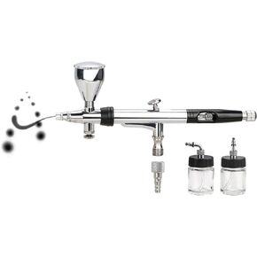 Anesty Rotary Airbrush, Dual-Acting Airbrush with Gravity/Bottom/Side Cup& Siphon Feed Jars, Smooth Rotating Air Brush for Painting Model Makeup Tattoo Nail Art Coloring Cake Decor A360K