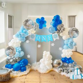 Winter Snowflake Balloon Garland Arch Kit 115pcs with Blue Silver white balloons and Snowflakes star Mylar Balloons for winter wonderland 1st Birthday Baby Shower Christmas Decoration