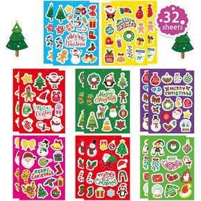 Merry Christmas Stickers, 32 Sheets Make A Face Stickers Christmas Tree Santa Claus Snowman Stickers, DIY Xmas Holiday Crafts Stickers for Envelopes Gift Cards