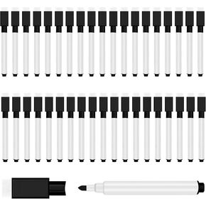 50 Pcs Black Magnetic Dry Erase Markers with Eraser Cap, White Board Mini Dry erase Markers Bulk, Fine Point Tip Student White Board Markers for Teachers Office School Supplies