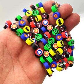 300Pcs Polymer Clay Superhero Beads Color Mixed Cute Beads Bracelet Making Kit Bulk Kawaii Superhero Charm Beads for Jewelry Necklace Crafts Making Gift DIY Kit Supply (Superhero)