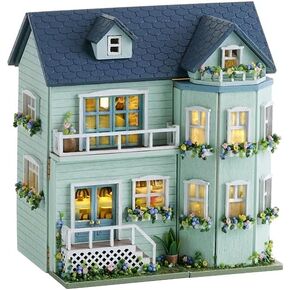 CRIOLPO Doll House Miniature House Kit, DIY Miniature House Kit, Wooden Doll House Kit, Inventive Room with Furniture, Miniature House Kits for Adults, for Craft Enthusiasts & Collectors - Warm Manor