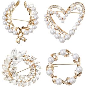 4Pcs Women's Brooch Pin Lapel Heart Brooch Simulated Crystal Pearl Rhinestone Flower Brooches for Women Bridal Wedding