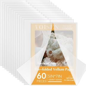 VOISEN 120Pack Vellum Jackets for 5x7 Invitations,115GSM Pre Folded Vellum Wraps, Wedding Birthday Invitation Vellum Paper, Transparent Wedding Invitation 5x7 Vellum Jackets