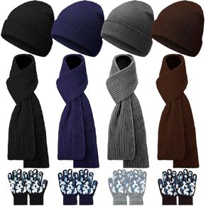 18 Pcs Kids Winter Beanies Scarves Gloves Set Winter Gloves Knitted Scarves Wrap Winter Beanie Hat for Boys Girls 5-10