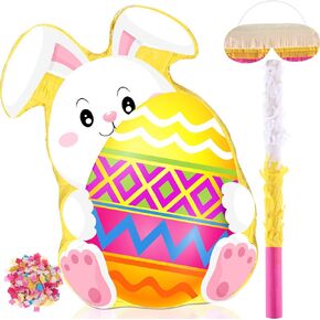 Bunny Easter Egg Piñata with Blindfold, Bat and Filler, Funny Cute Bunny Party Favors for Cute Bunny Easter Egg Theme Kids and Adults Party Supplies Decoration (Cute)