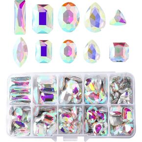 SWTHONY 140 PCS Large Glass Rhinestones Pointback Mixed Shapes, Bulk Crystal Big Gems Rhinestones for Crafting Clothes Dress Shoes Jewelry Making AB Coated