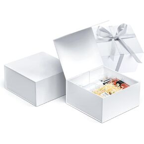 AuroWish 3 Pack 7x7x3.5 Inches White Gift Boxes with Magnetic Lids for Presents, Gift boxes with Ribbon for Wedding, Christmas, Birthday, Mother's Day, Father's Day, Groomsman Proposal Box in Kuwait