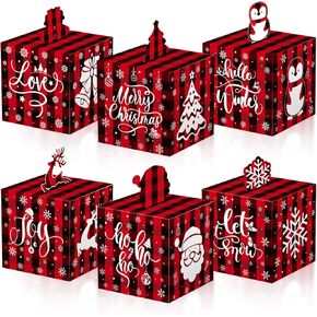 12 Pcs Christmas Gift Boxes with Lids 3D, Buffalo Plaid Small Christmas Cookie Treat Boxes, Holiday Christmas Candy Coodie 4x4x4 Gift Boxes, Gift Ornament Box Bulk for Party Favor Boxes (Plaid)