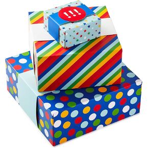 Hallmark Gift Boxes 3-Pack Assorted Sizes (Rainbow Stripes, Dots, Stars) for Birthdays, Weddings, Graduation, Baby Showers, All Occasions, Wrapped Treats and Cookies