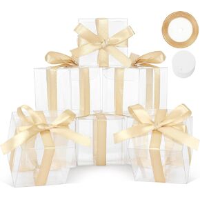 COTOPHER 35 Pcs Clear Boxes for Favors, 6x6x6 Inches Clear Gift Boxes PET Material Small Cake Boxes Plastic Small Gift Boxes with Lids, 6 Inch Cake Box for Wedding Favors Baby Shower